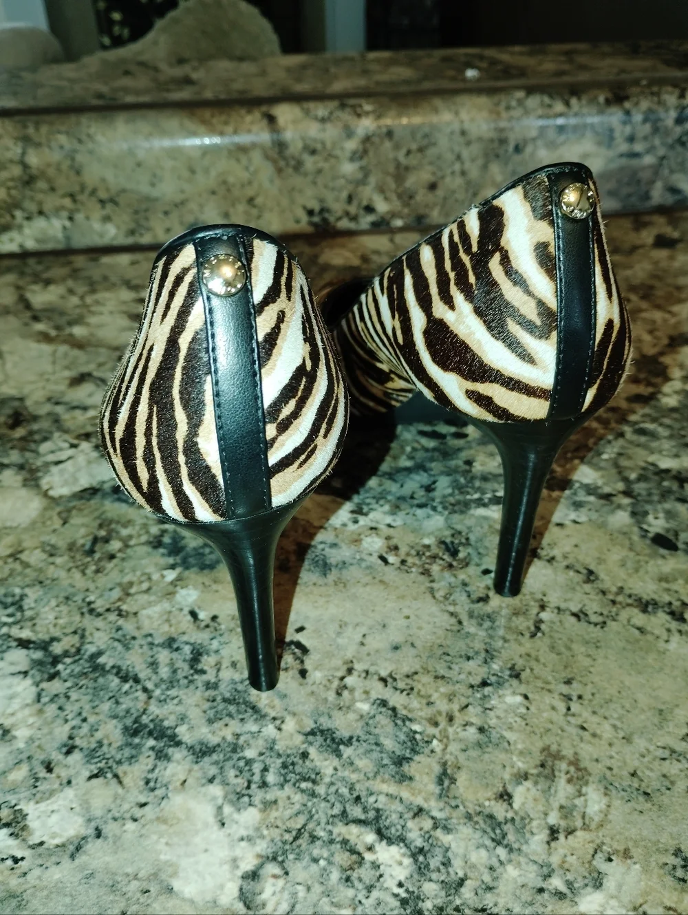 Michael Kors Zebra-Print Pointed Stiletto Heels in Black and Brown 8 Calf Hair